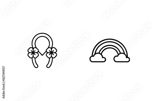 Lucky clover and rainbow with clouds shamrock four leaf clover