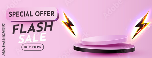 Flash Sale. Colorful discount sale podium. Special offer composition. Vector illustration