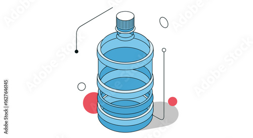 Large capacity water cooler bottle with blue clear liquid inside surrounded by abstract shapes and lines