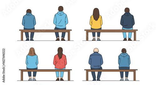 People maintaining physical distance while sitting on benches demonstrating social distancing guidelines for public spaces