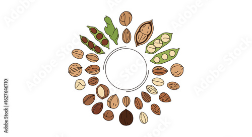 Diverse assortment of edible seeds and legumes arranged in a circular pattern