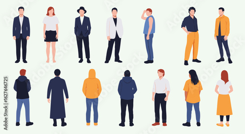 Diverse group of people standing in various poses and attire for design projects