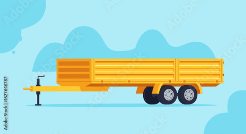 Heavy duty yellow flatbed trailer for transporting equipment and goods safely