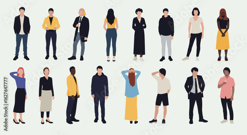 Diverse group of casual people standing together showing different styles and ages