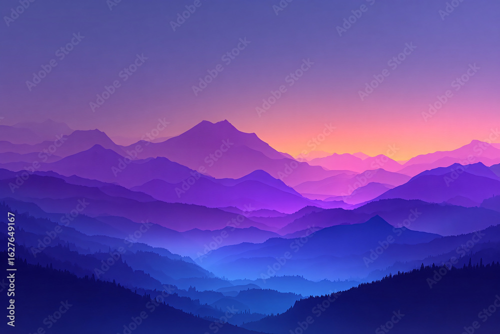 Obraz premium Purple and pink mountain landscape in digital art style