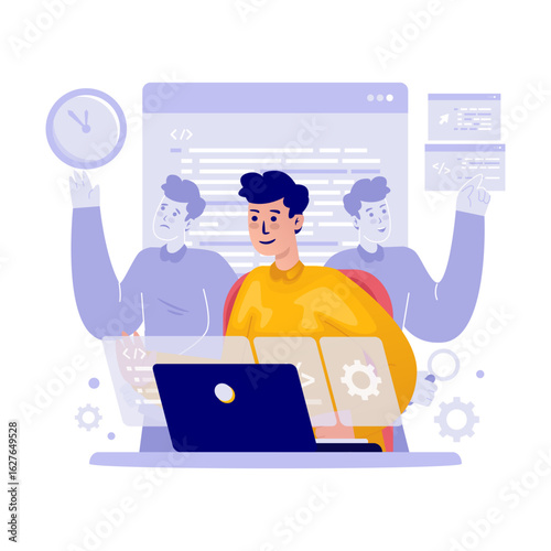 A multitasking programmer working under deadline vector illustration