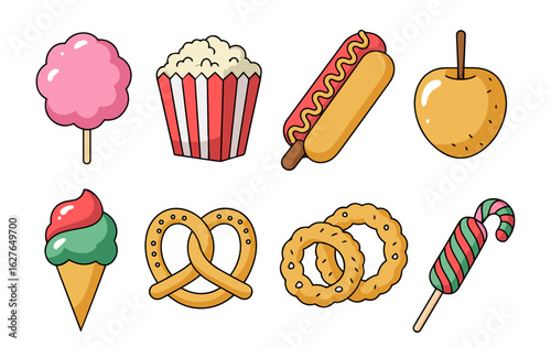 flat vector of carnival snacks and treats