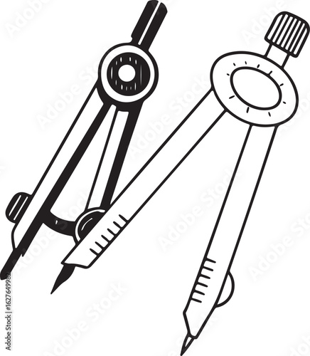 Classic drawing compasses for geometric construction and technical drafting essential tools for architects and engineers