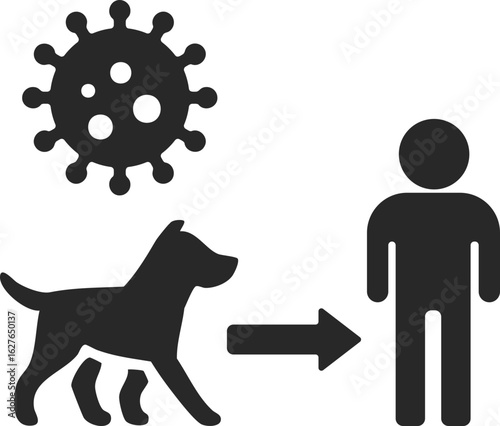 Animal to human virus transmission icon showing infection risk and zoonotic disease spread.