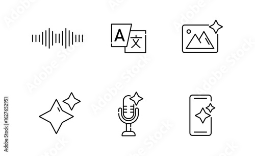 Set of Artificial Intelligence icon Elements for AI on the Web Symbol Outline icon, Editable Stroke