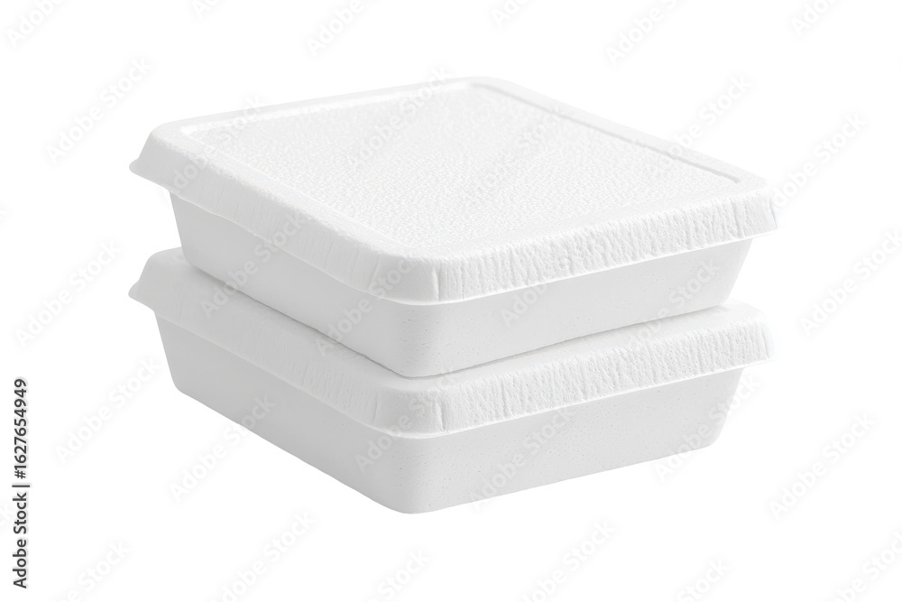 Two stacked white food containers isolated on transparent background. Set of white styrofoam food box isolated on white background. Two stacked white food containers isolated on transparent background. Set of white styrofoam food box isolated on white background.