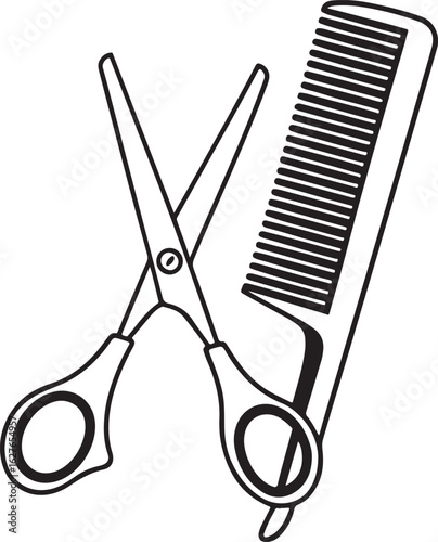 Classic barber tools a stylized illustration of crossed scissors and a comb symbolizing haircutting and grooming services