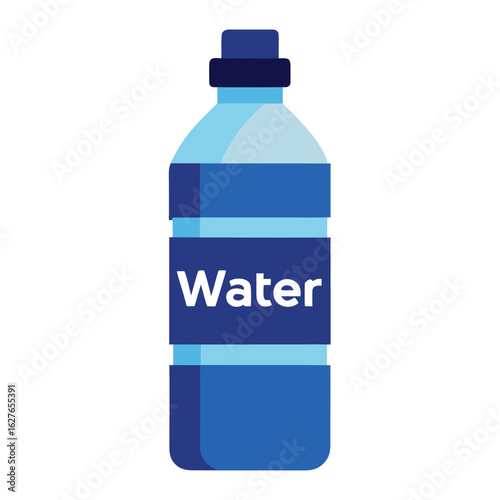 Blue Water Bottle With the Word Water on the Label Design