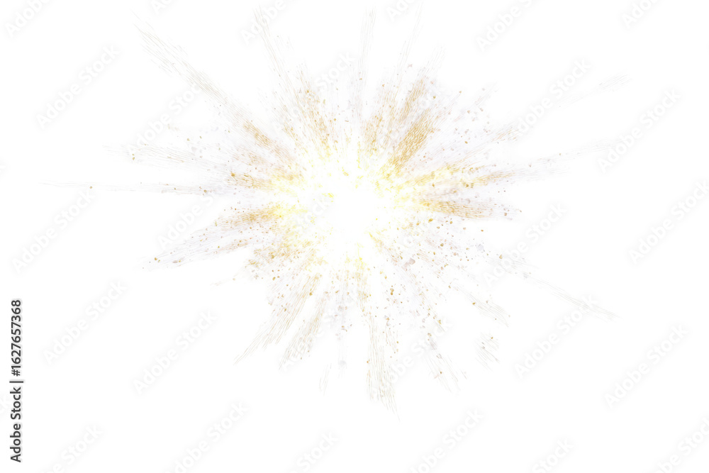 Fototapeta premium White powder explosion burst isolated on transparent background. Sparkler explosion bright light effects isolated on white background.