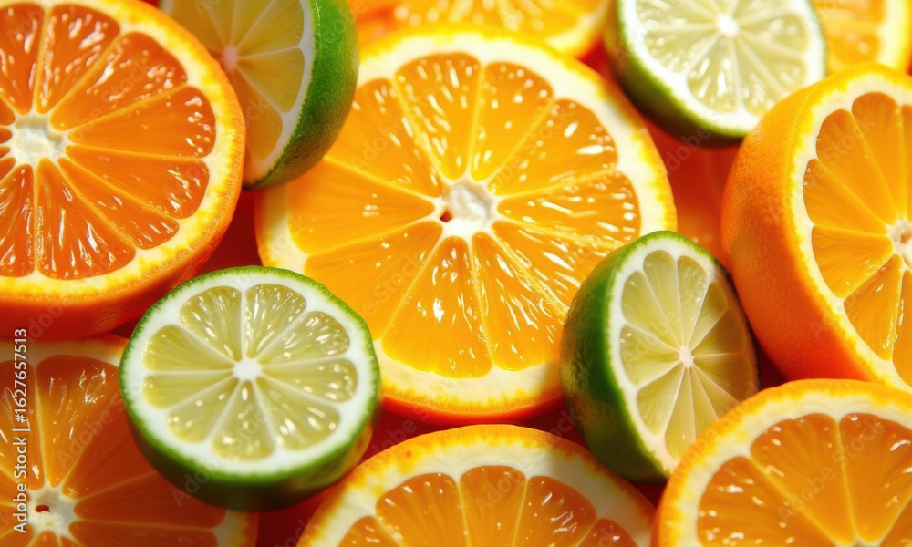 Fototapeta premium Vibrant Slices of Citrus Fruits: Oranges and Limes