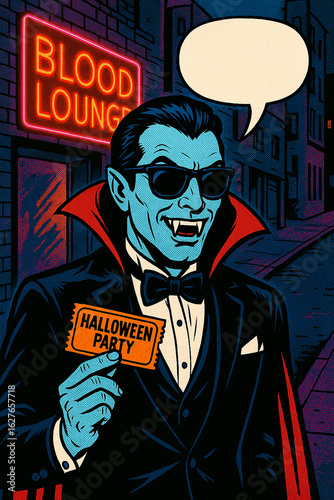 Cool Vampire Comic Poster – Halloween Party Invite or party posters, invitations, or Halloween-themed promotions.