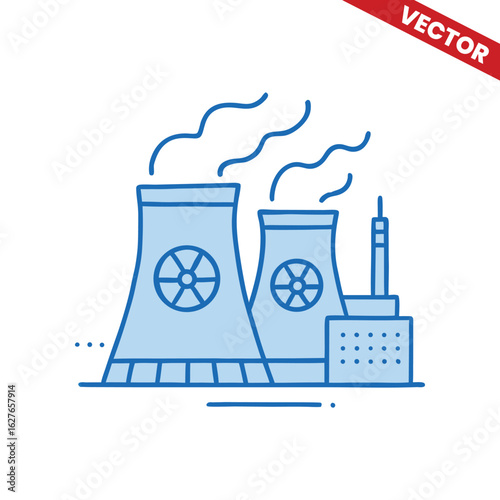 Nuclear Power Plant with Emissions and Cooling Towers Illustrating Energy Production