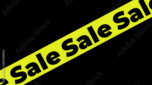 A bold yellow ribbon with the word “SALE” printed on it, perfect for drawing attention to discounts, special offers, and retail promotions