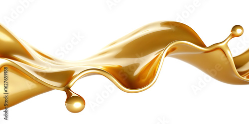 Golden liquid splash with smooth curves isolated on a transparent background abstract