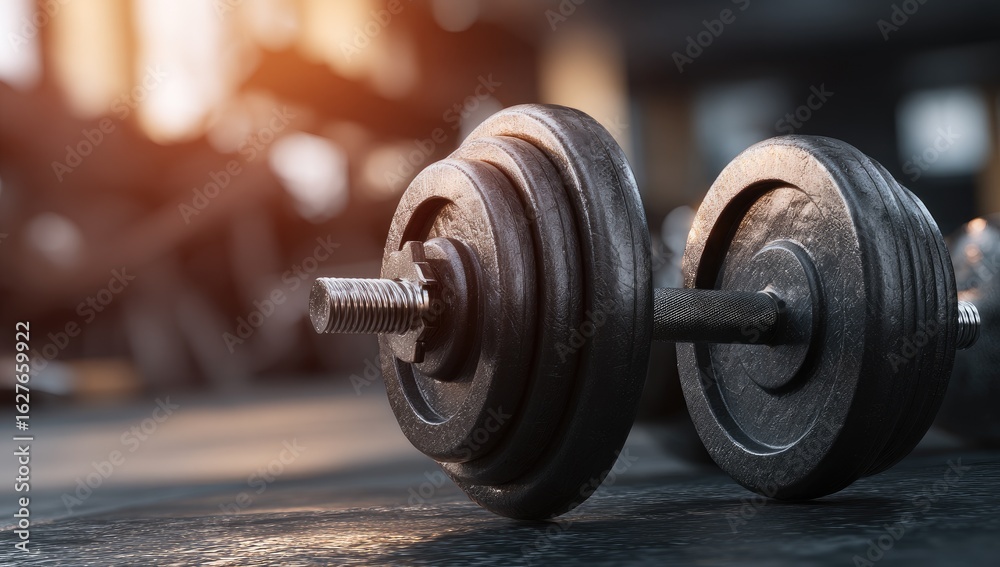 Naklejka premium Close-up of metal dumbbells in a gym