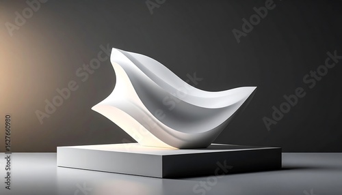 Abstract White Sculpture on Platform Art Object