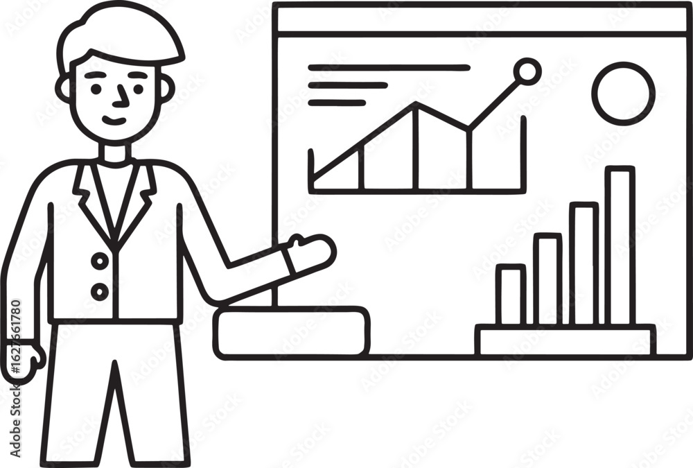 Fototapeta premium Man in suit presenting business growth charts on screen business presentation graph
