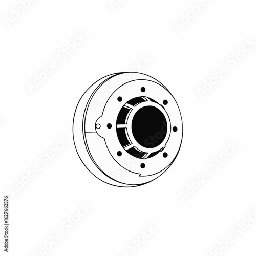 Smoke detector detail showing internal components and housing. Smoke detector illustration provides clear view of internal mechanism and casing.