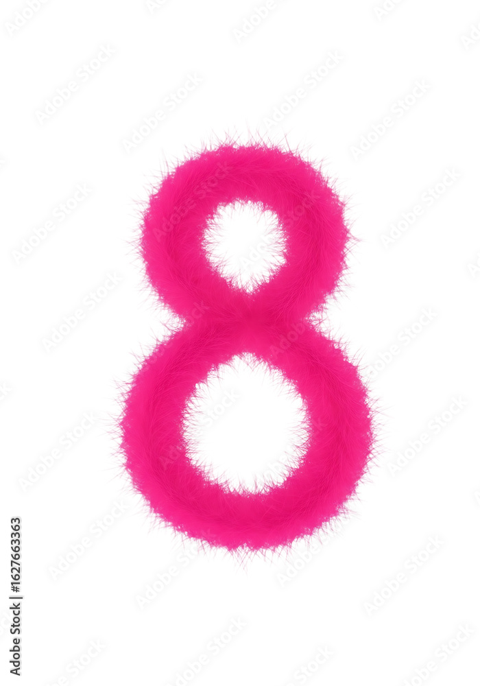 Fototapeta premium Illustration of pink fluffy number eight isolated on transparent background