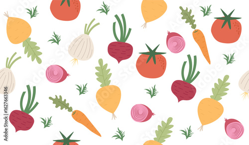 Cute mix vegetables pattern background vector design