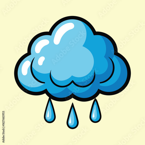 Cute cartoon rainy cloud with drops on yellow background vector illustration