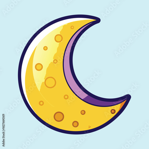 Cartoon Crescent Moon on Light Blue Background with Dark Blue Outline