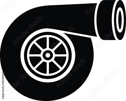 Black turbocharger turbine wheel and housing automotive