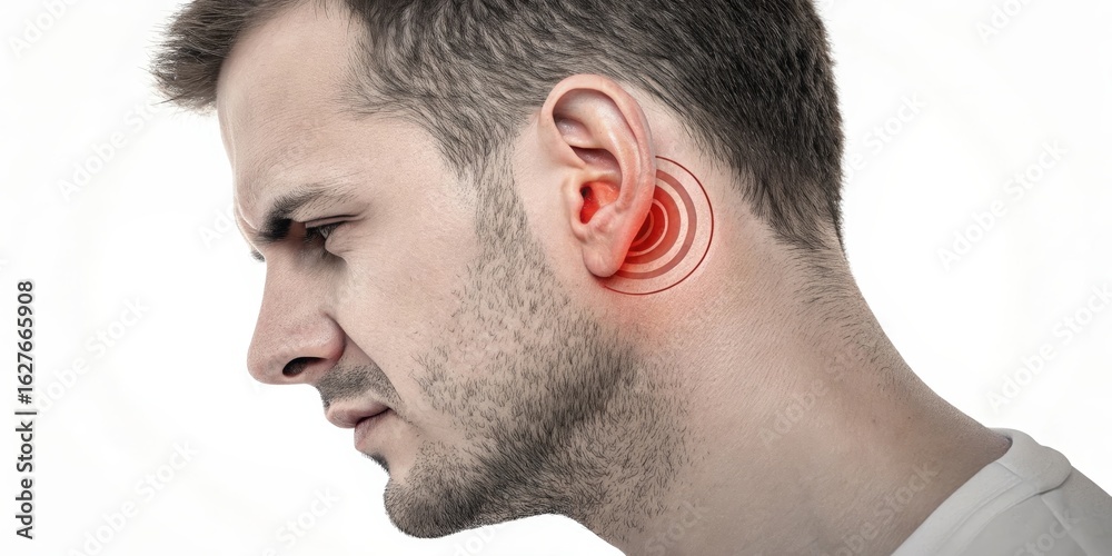 Obraz premium Man's ear with sound waves , ear anatomy on a white background