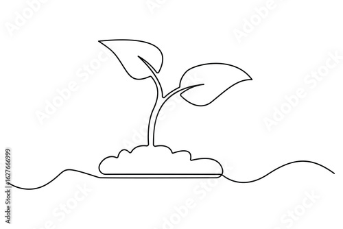Continuous one line drawing of the step by step process of a plant growing from seed to sprout in doodle style
