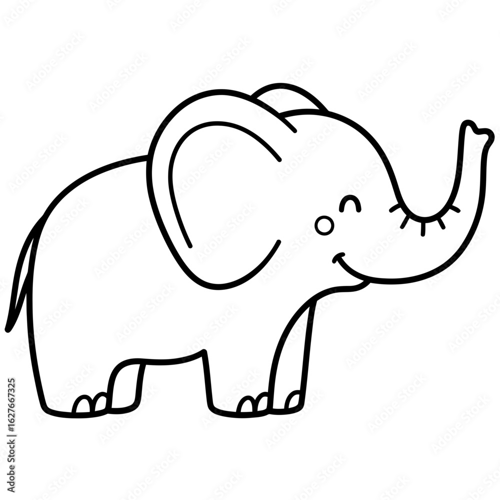 Fototapeta premium Adorable Cartoon Elephant: A Charming Black and White Illustration