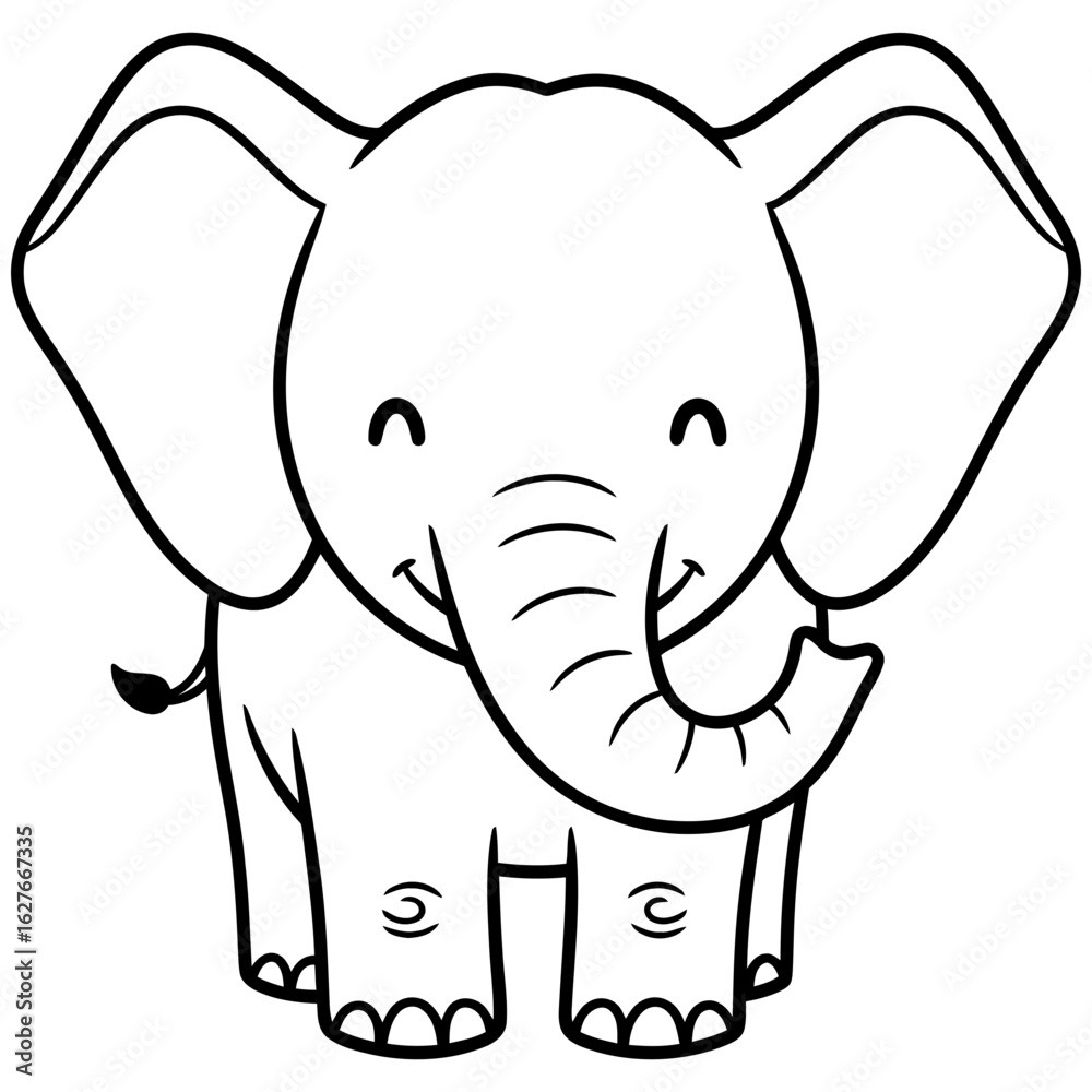Fototapeta premium Cute cartoon elephant smiling and waving its trunk in a cheerful pose
