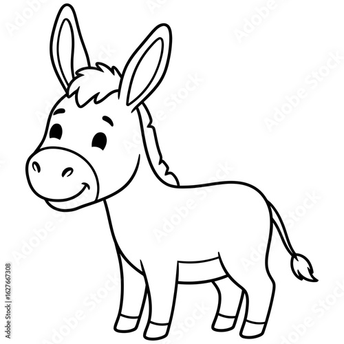 Adorable Cartoon Donkey: A Delightful Black and White Illustration