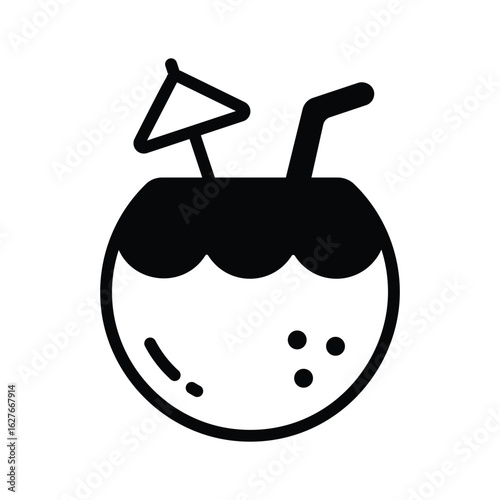 Grab this glyph icon of chilled coconut drink