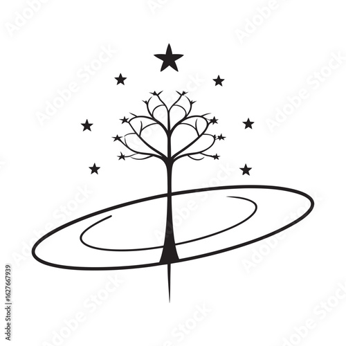 Banyan Blackhole Gravity Lens Tree Silhouette