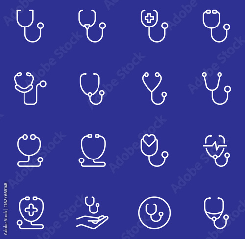 Blue abstract icons collection, Illustration, Line icons