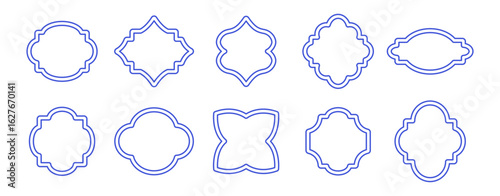 Mediterranean vintage outline editable stroke frame ornate border vector illustration. Decorative classic blue traditional motif.	