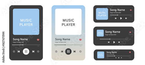 Music player interface ui vector illustration. Audio sound phone screen background.