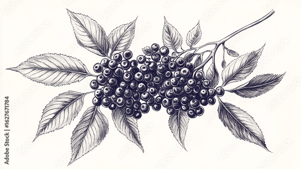 Fototapeta premium Drawing Elderberry Highly With Stylized Bush Pen