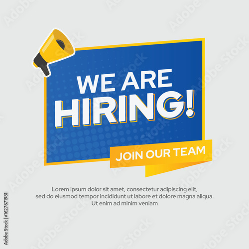 We are hiring announcement banner with megaphone