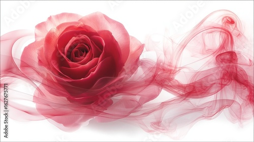 Fototapeta Naklejka Na Ścianę i Meble -  A striking contrast between a red rose and a swirl of smoke.