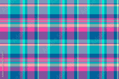 Wrapping plaid vector tartan, infinity pattern fabric check. Vogue texture seamless textile background in pink and cyan colors.