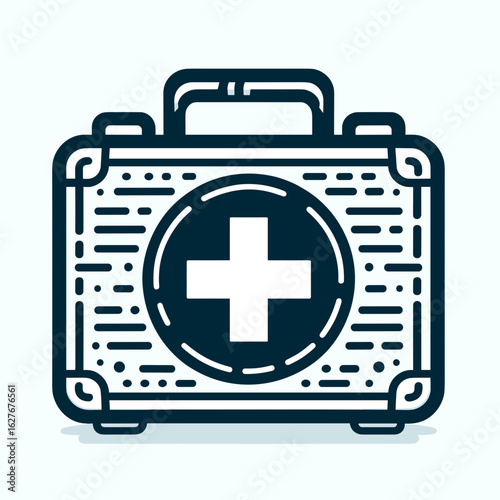 Stylized first aid kit illustration with prominent cross symbol in clean design