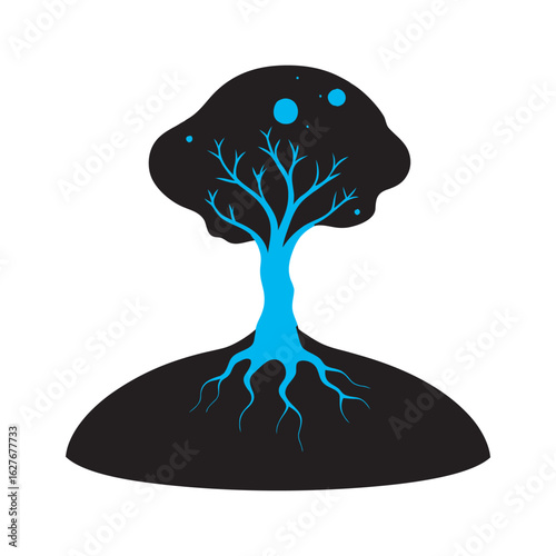 Fantasy Bioluminescent Tree Nebula Scene Silhouette