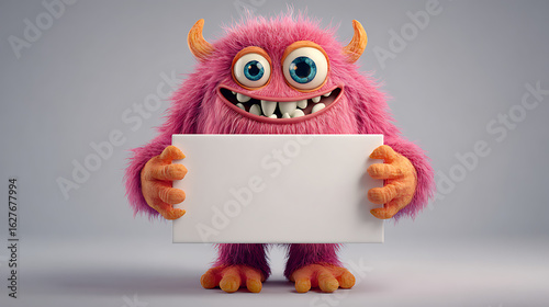 funny monster with blank sign