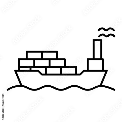 cargo ship line icon with editable stroke